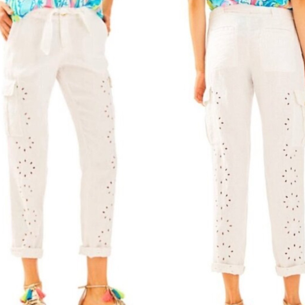 Lilly Pulitzer Ziva Cargo Embroidered Linen Pants